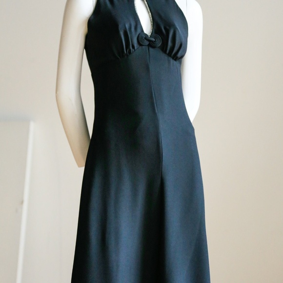 Black Halter Neck Maxi Dress with Rhinestone Detail - Picture 4 of 8